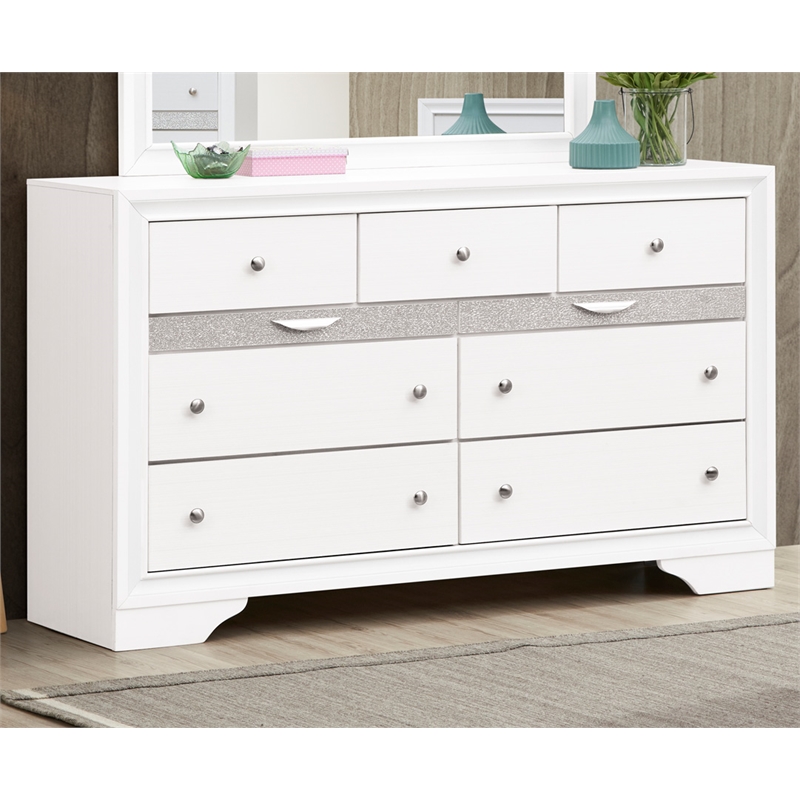 Pemberly Row Set of 3 Modern Dresser and Nightstand and Mirror in White