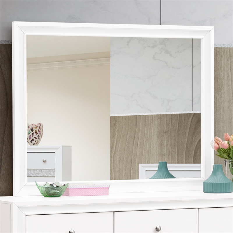 Pemberly Row Set of 3 Modern Dresser and Nightstand and Mirror in White