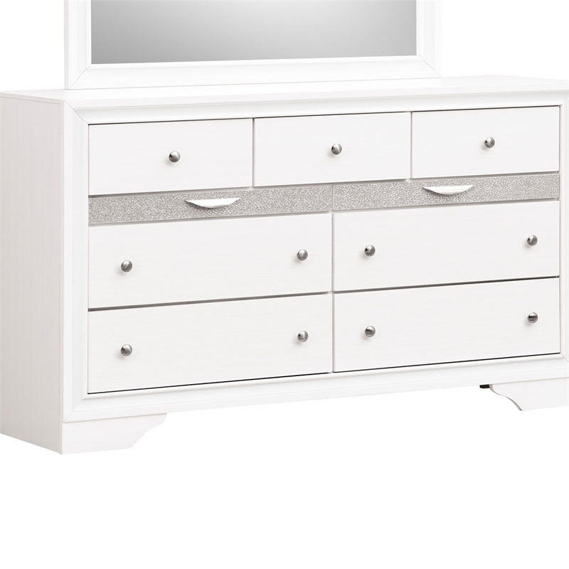 Pemberly Row Set of 3 Modern Dresser and Nightstand and Mirror in White
