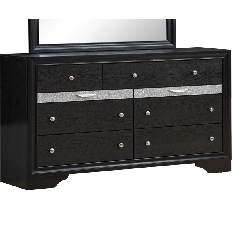Pemberly Row Set of 2 Modern Wood Dresser in Black and Mirror in Gray