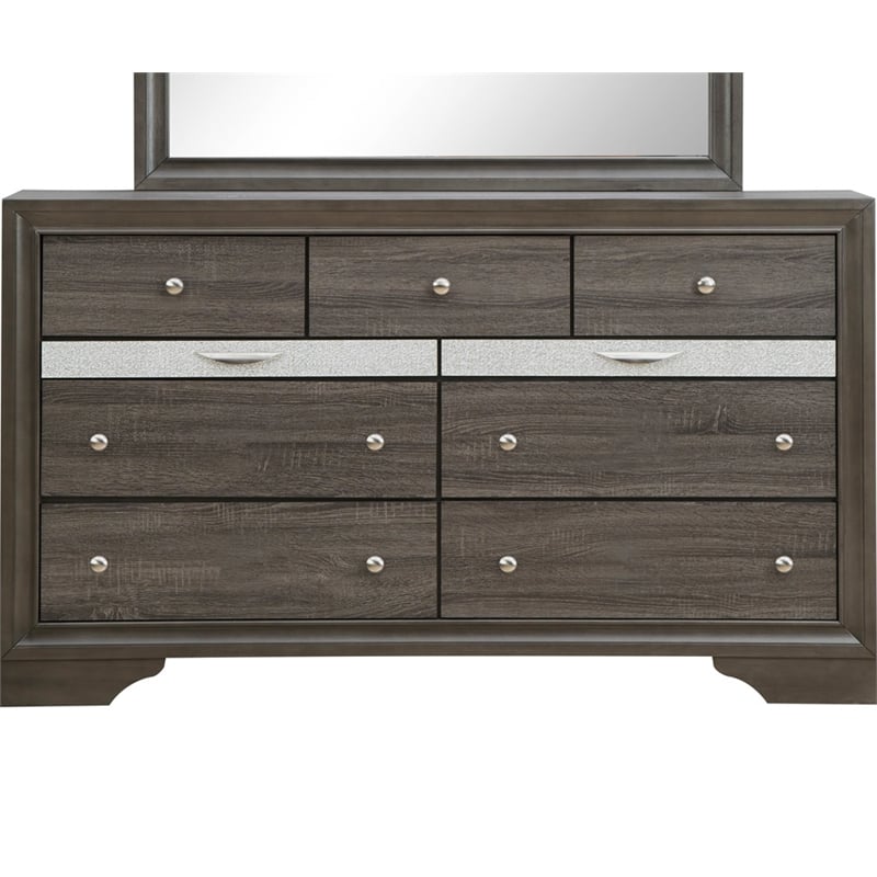 Pemberly Row Set of 2 Modern Wood Dresser and Mirror in Gray