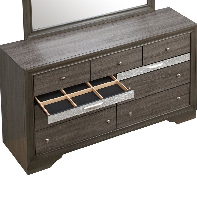 Pemberly Row Set of 2 Modern Wood Dresser and Mirror in Gray