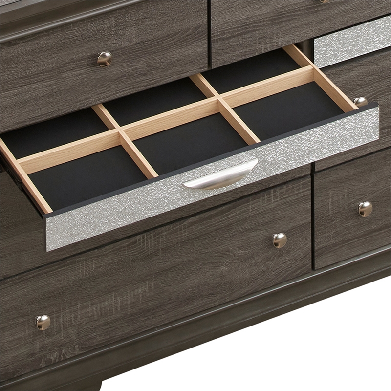 Pemberly Row Set of 2 Modern Wood Dresser and Mirror in Gray