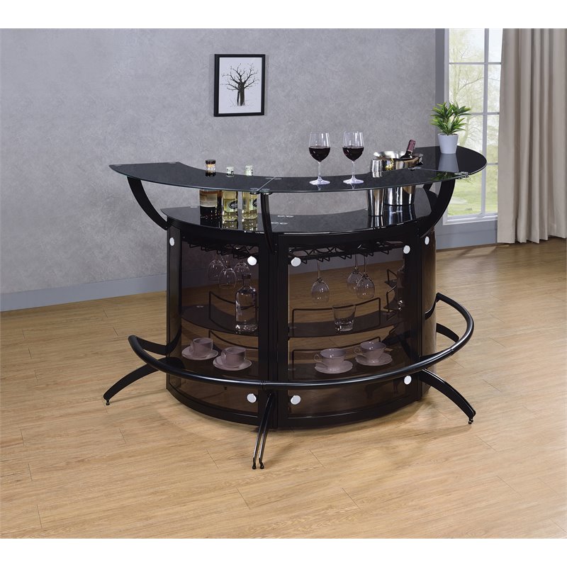 Pemberly Row Contemporary Metal 3-Piece Curved Bar Unit Set in Black