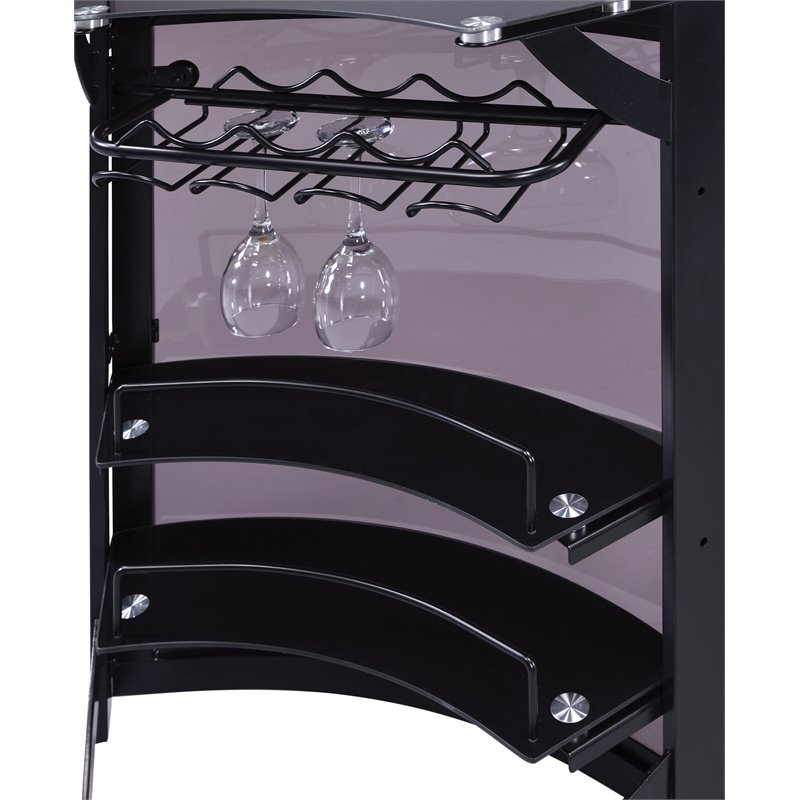 Pemberly Row Contemporary Metal 3-Piece Curved Bar Unit Set in Black