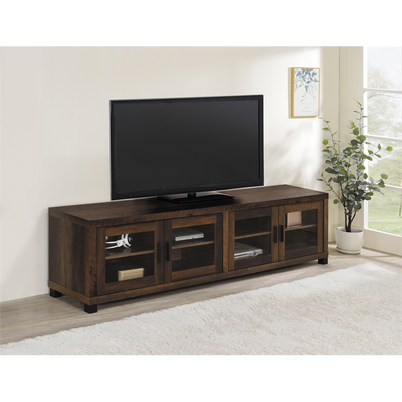 Pemberley Row MDF Dark Pine TV Stand Rectangular Adjustable Shelves 78.75
