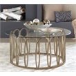 Pemberly Row Metal Round Coffee Table Chocolate Chrome and Clear