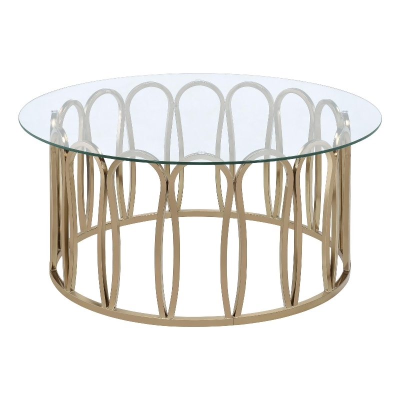 Pemberly Row Metal Round Coffee Table Chocolate Chrome and Clear