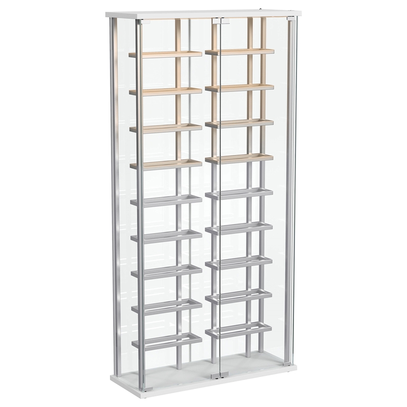 Pemberly Row Tempered Glass Wine Storage LED Metal Curio Cabinet in Chrome