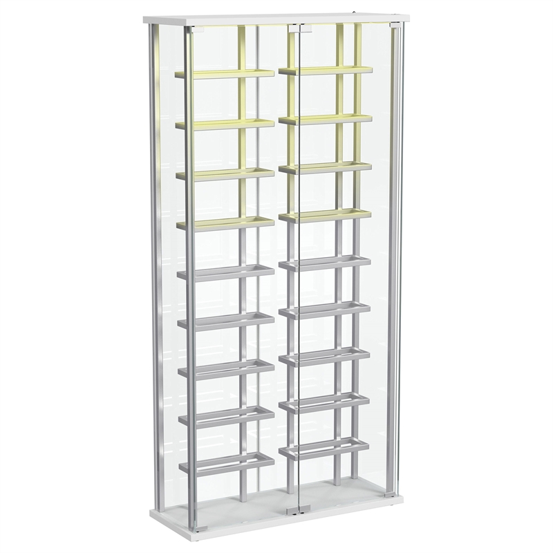 Pemberly Row Tempered Glass Wine Storage LED Metal Curio Cabinet in Chrome