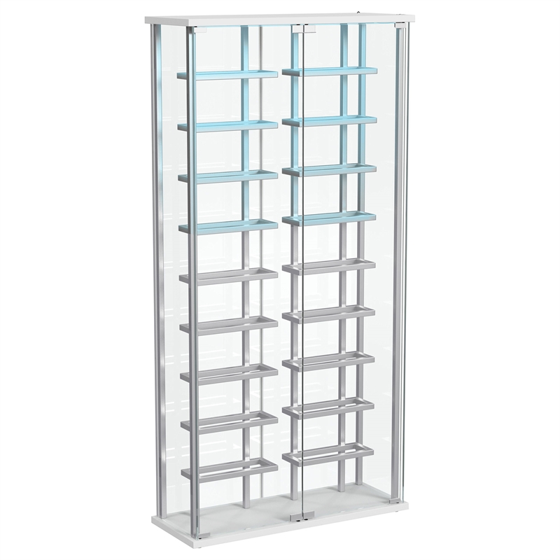 Pemberly Row Tempered Glass Wine Storage LED Metal Curio Cabinet in Chrome