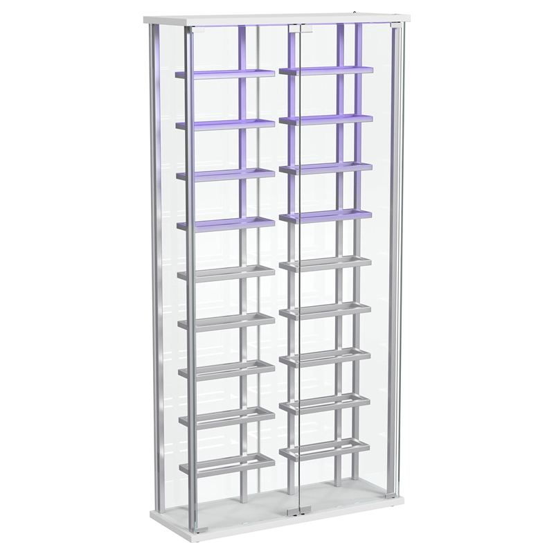 Pemberly Row Tempered Glass Wine Storage LED Metal Curio Cabinet in Chrome