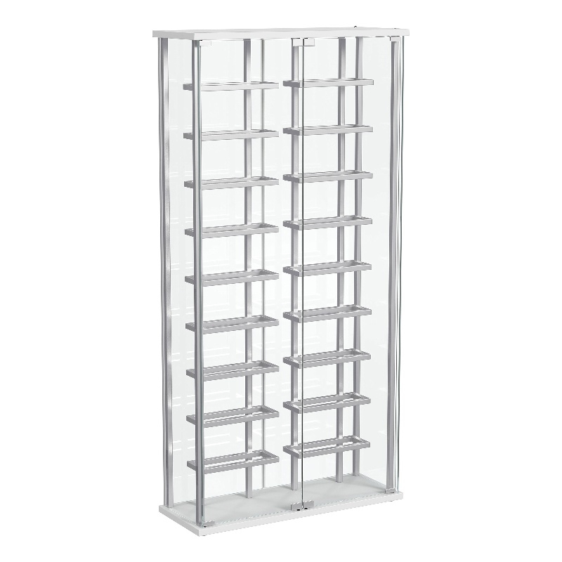 Pemberly Row Tempered Glass Wine Storage LED Metal Curio Cabinet in Chrome