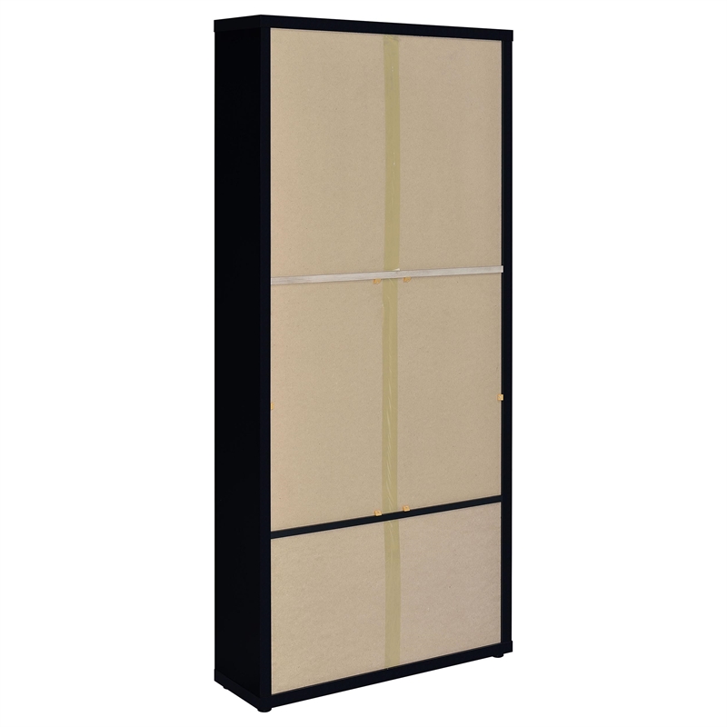 Pemberly Row 4-Shelf Glass Door Tall Wood Cabinet with Drawers in Black