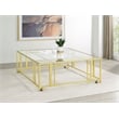 Pemberly Row Square Glass Top Coffee Table with Casters in Gold