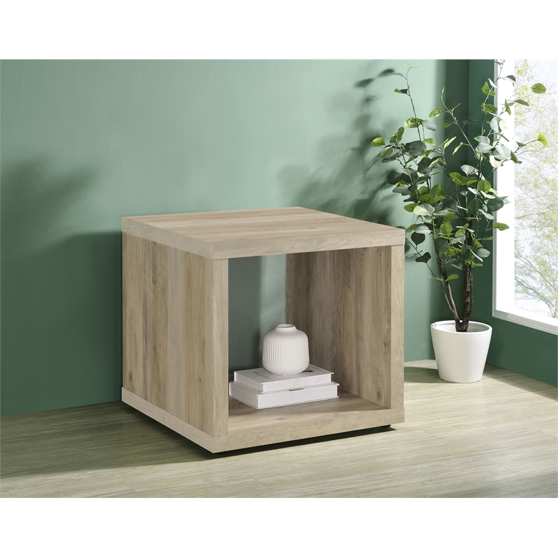 Pemberly Row Farmhouse Square Engineered Wood Side End Table in Brown