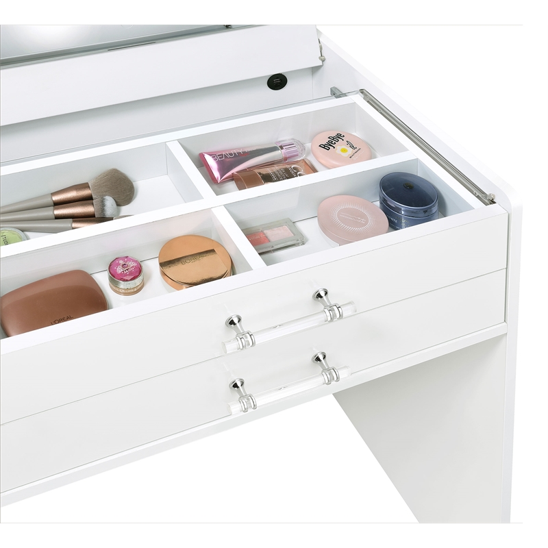 Pemberly Row 3-Drawer Engineered Wood Makeup Vanity and Stool Set in White
