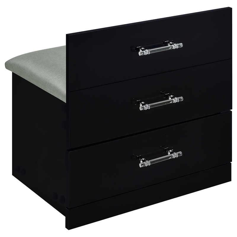 Pemberly Row 3-Drawer Engineered Wood Makeup Vanity and Stool Set in Black