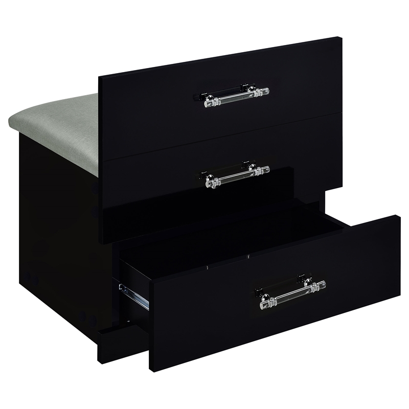 Pemberly Row 3-Drawer Engineered Wood Makeup Vanity and Stool Set in Black