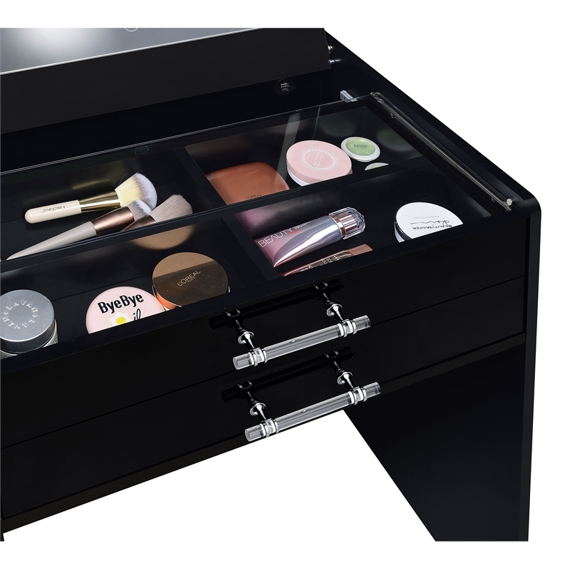 Pemberly Row 3-Drawer Engineered Wood Makeup Vanity and Stool Set in Black