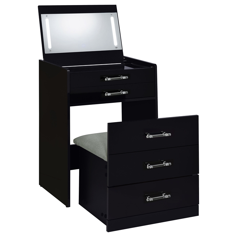 Pemberly Row 3-Drawer Engineered Wood Makeup Vanity and Stool Set in Black