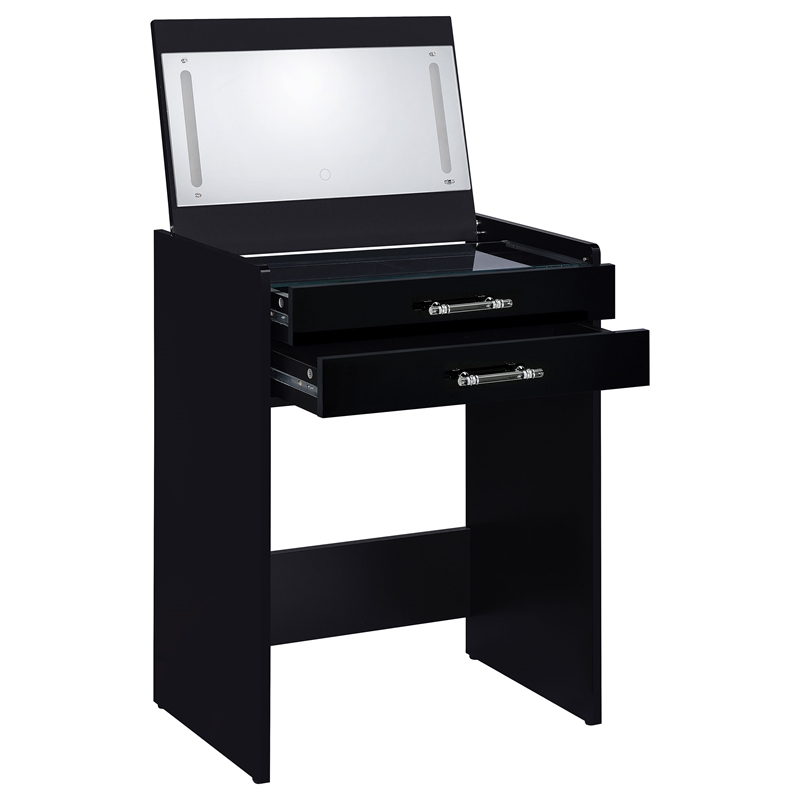 Pemberly Row 3-Drawer Engineered Wood Makeup Vanity and Stool Set in Black