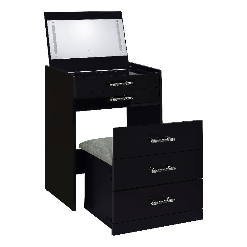Pemberly Row 3-Drawer Engineered Wood Makeup Vanity and Stool Set in Black