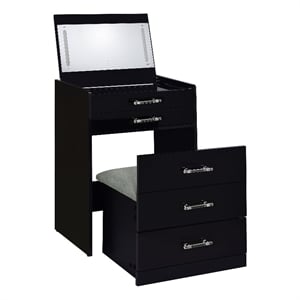 Pemberly Row 3-Drawer Engineered Wood Makeup Vanity and Stool Set in Black