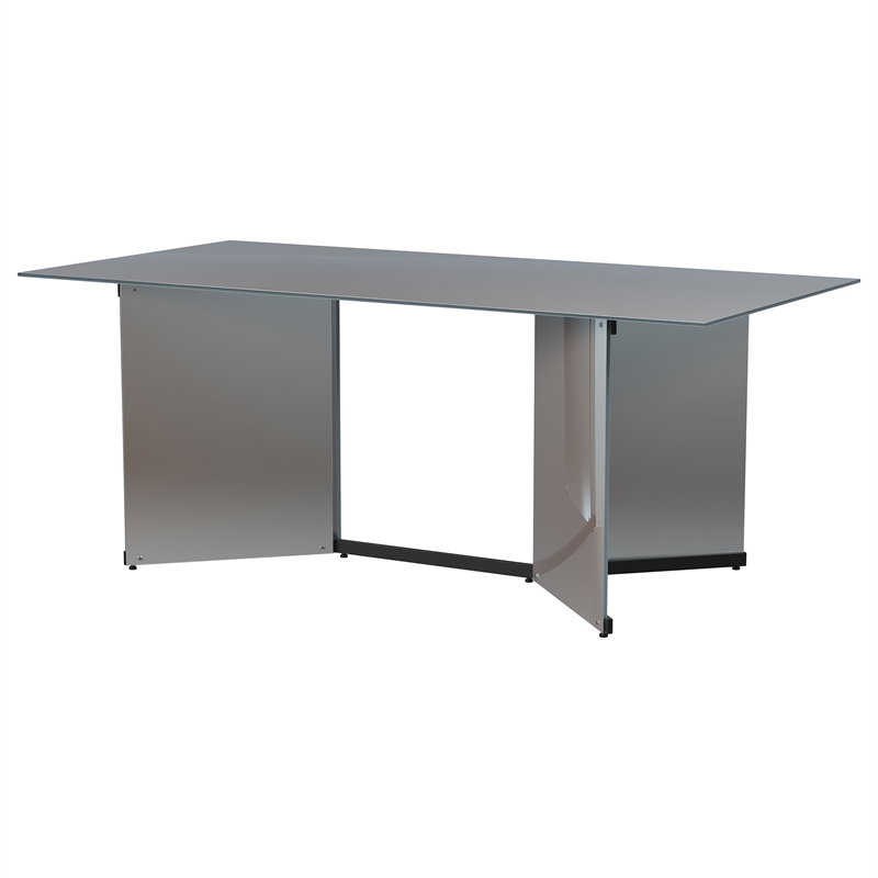 Pemberly Row 76-inch Rectangular Mirrored Metal Dining Table in Mirror
