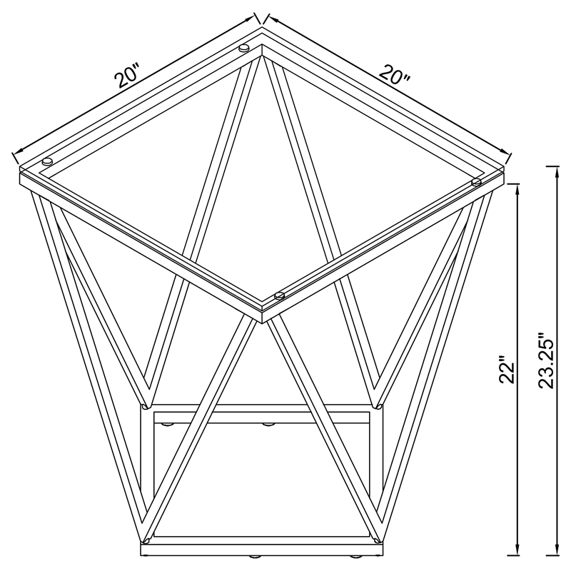 Pemberly Row Square Glass Top Geometric Metal End Table in Nickel