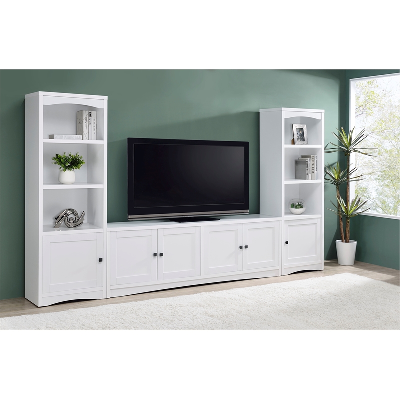 Pemberley Row Engineered Wood White Entertainment Center Rectangular Adjustable Shelves 78