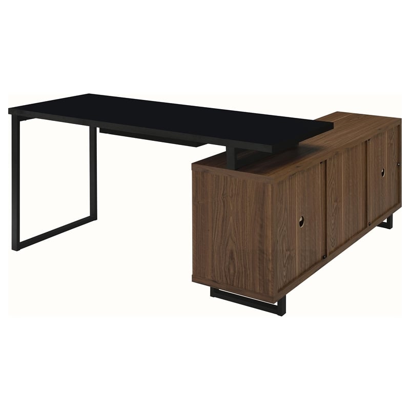 Pemberly Row 60-inch L-Shape Engineered Wood Office Computer Desk in Walnut