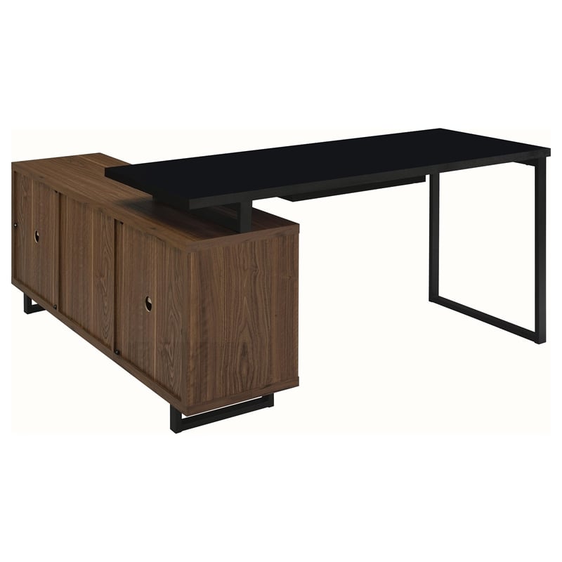 Pemberly Row 60-inch L-Shape Engineered Wood Office Computer Desk in Walnut