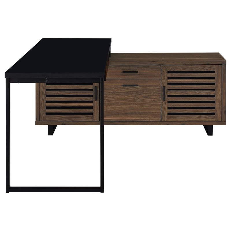 Pemberly Row 60-inch L-Shape Engineered Wood Office Computer Desk in Walnut