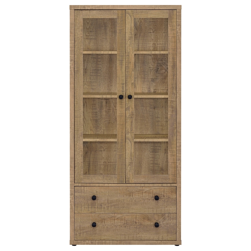 Pemberley Row Glass Mango Brown Cabinet Rectangular Adjustable Shelves 70.75