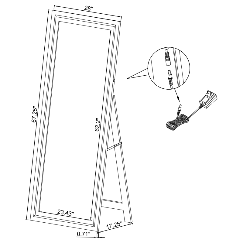 Pemberly Row 28 x 67 Inch Tempered LED Wood Standing Mirror in Black