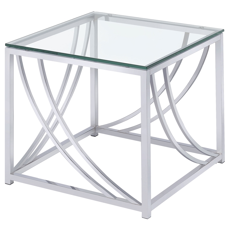 Pemberly Row 3-Piece Glass Top Metal Coffee End Table Set in Chrome