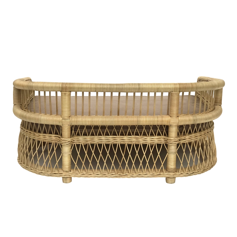 Pemberly Row Contemporary Rattan Pet Bed Handmade Pet Bed in Natural