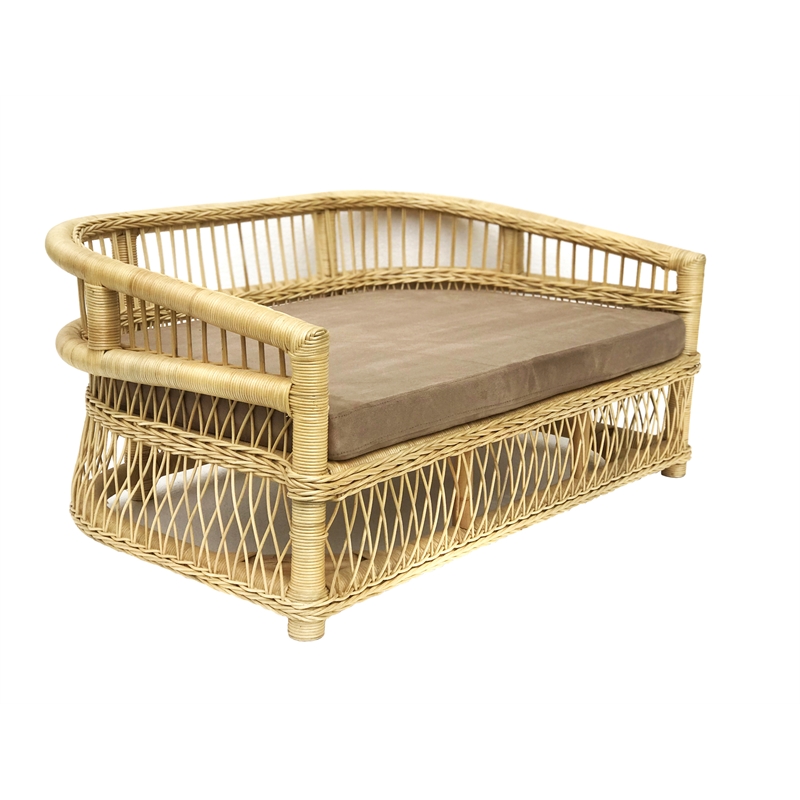Pemberly Row Contemporary Rattan Pet Bed Handmade Pet Bed in Natural