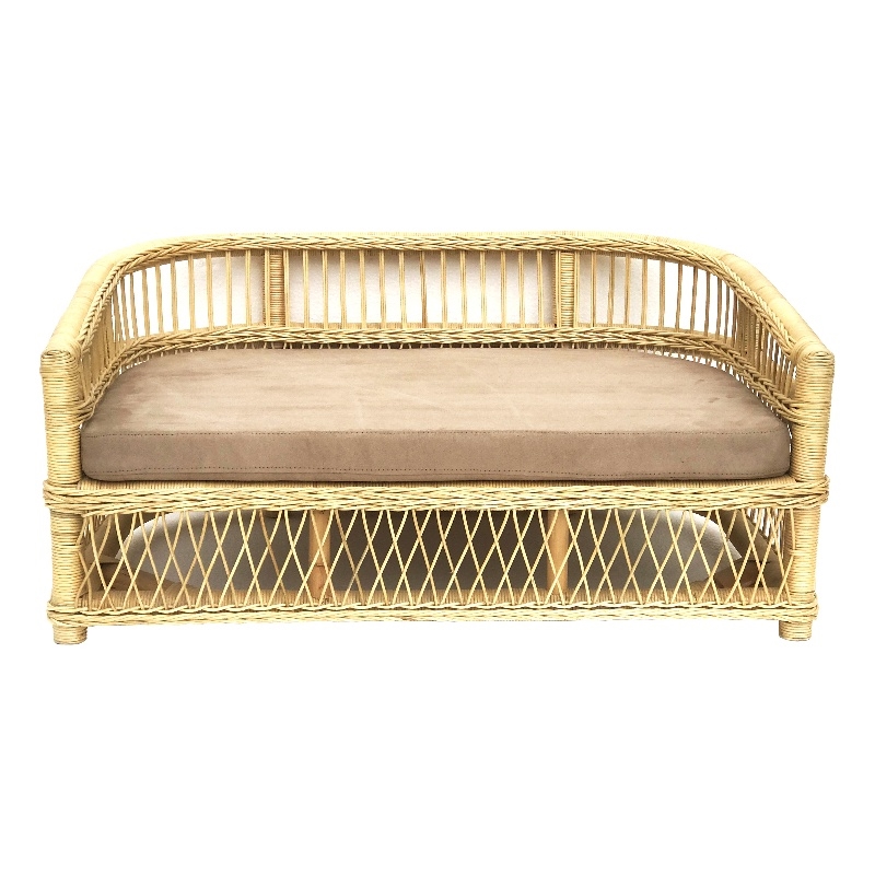 Pemberly Row Contemporary Rattan Pet Bed Handmade Pet Bed in Natural