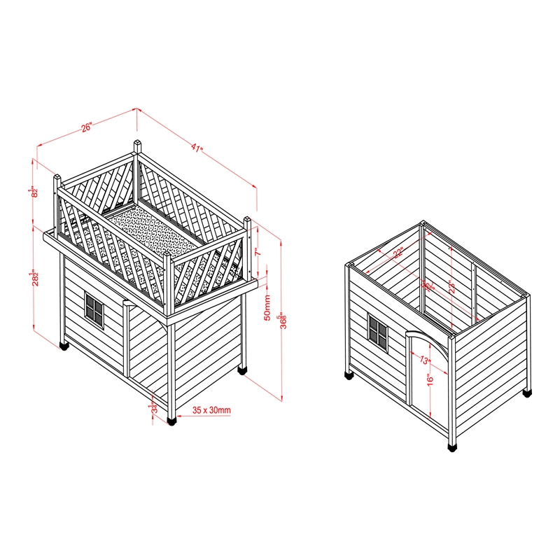 Pemberly Row Contemporary Wood Dog House in Gray and White Finish