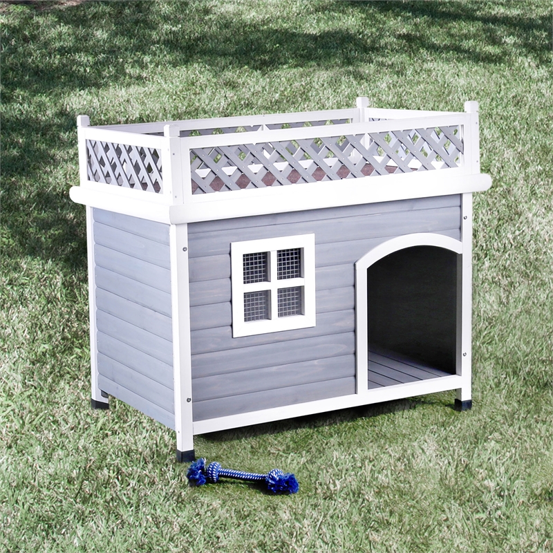 Pemberly Row Contemporary Wood Dog House in Gray and White Finish