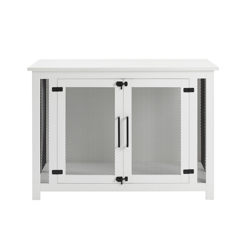 Pemberly Row Transitional Wood Credenza Dog Crate in White and Black