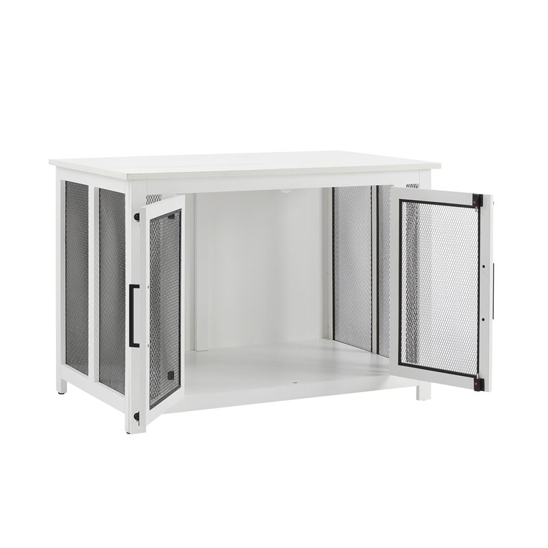 Pemberly Row Transitional Wood Credenza Dog Crate in White and Black