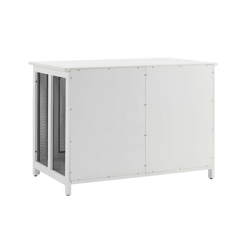 Pemberly Row Transitional Wood Credenza Dog Crate in White and Black