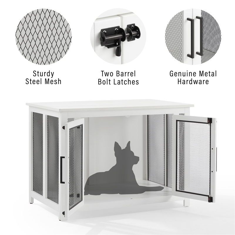 Pemberly Row Transitional Wood Credenza Dog Crate in White and Black