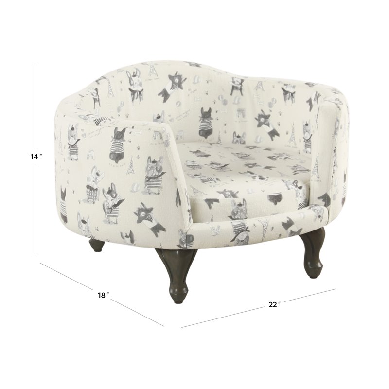 Pemberly Row Traditional Fabric French Bulldog Print Pet Bed in Cream