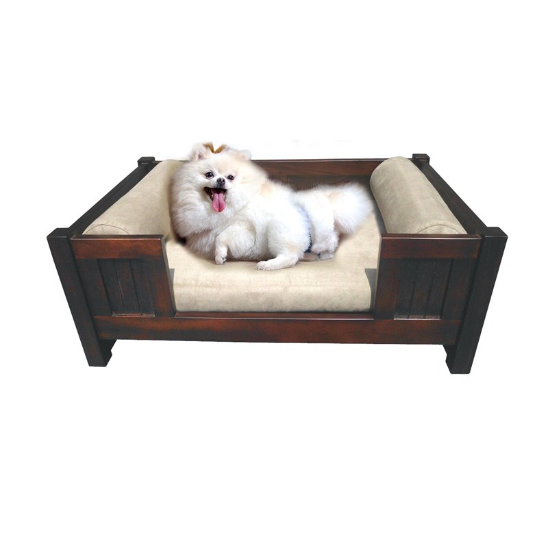 Pemberly Row Traditional Solid Mahogany Wood Trevor Pet Bed in Dark Brown