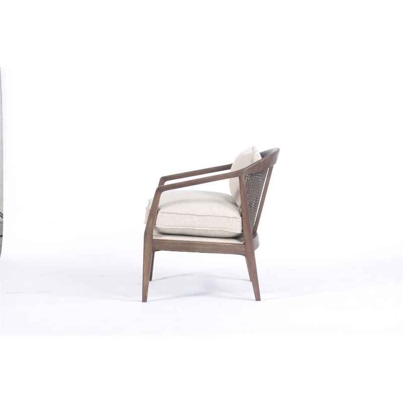 Pemberly Row Mid-Century Cane Frame Linen Fabric Accent Chair in Beige
