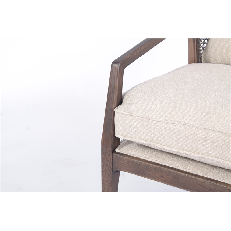 Pemberly Row Mid-Century Cane Frame Linen Fabric Accent Chair in Beige